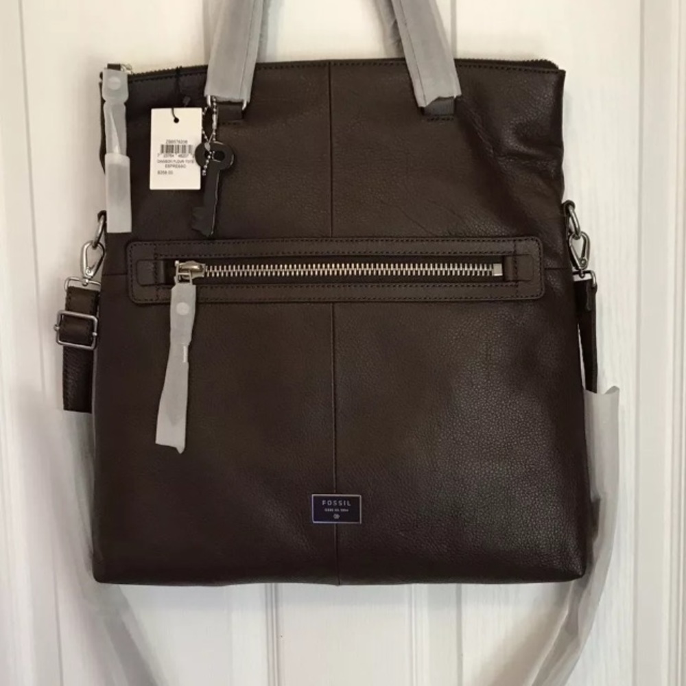 NWT Fossil Dawson top zip Tote in Espresso Brown